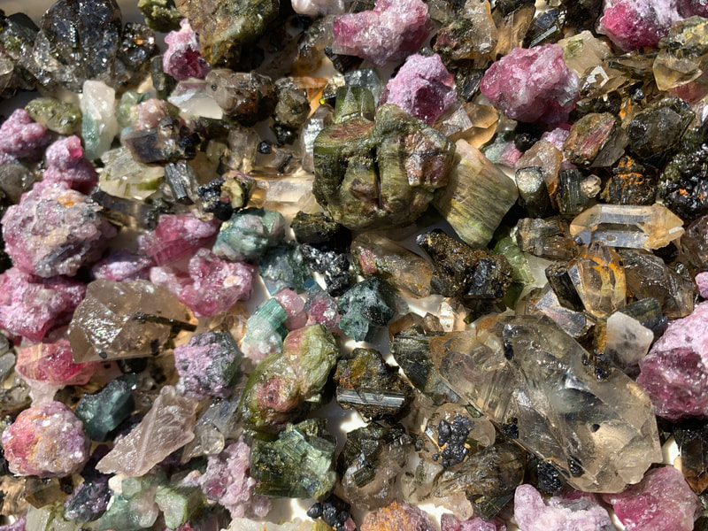 Colored Tourmaline and Quartz Crystals with Tourmaline Inclusions